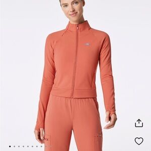 Figs on shift contour knit jacket spiced cider